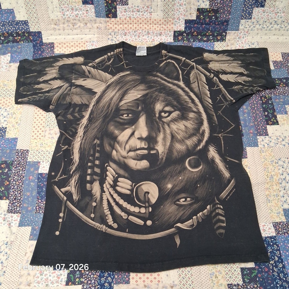Vintage Liquid Blue Native American Indian Dream Catcher AOP Shirt Size XL 1996